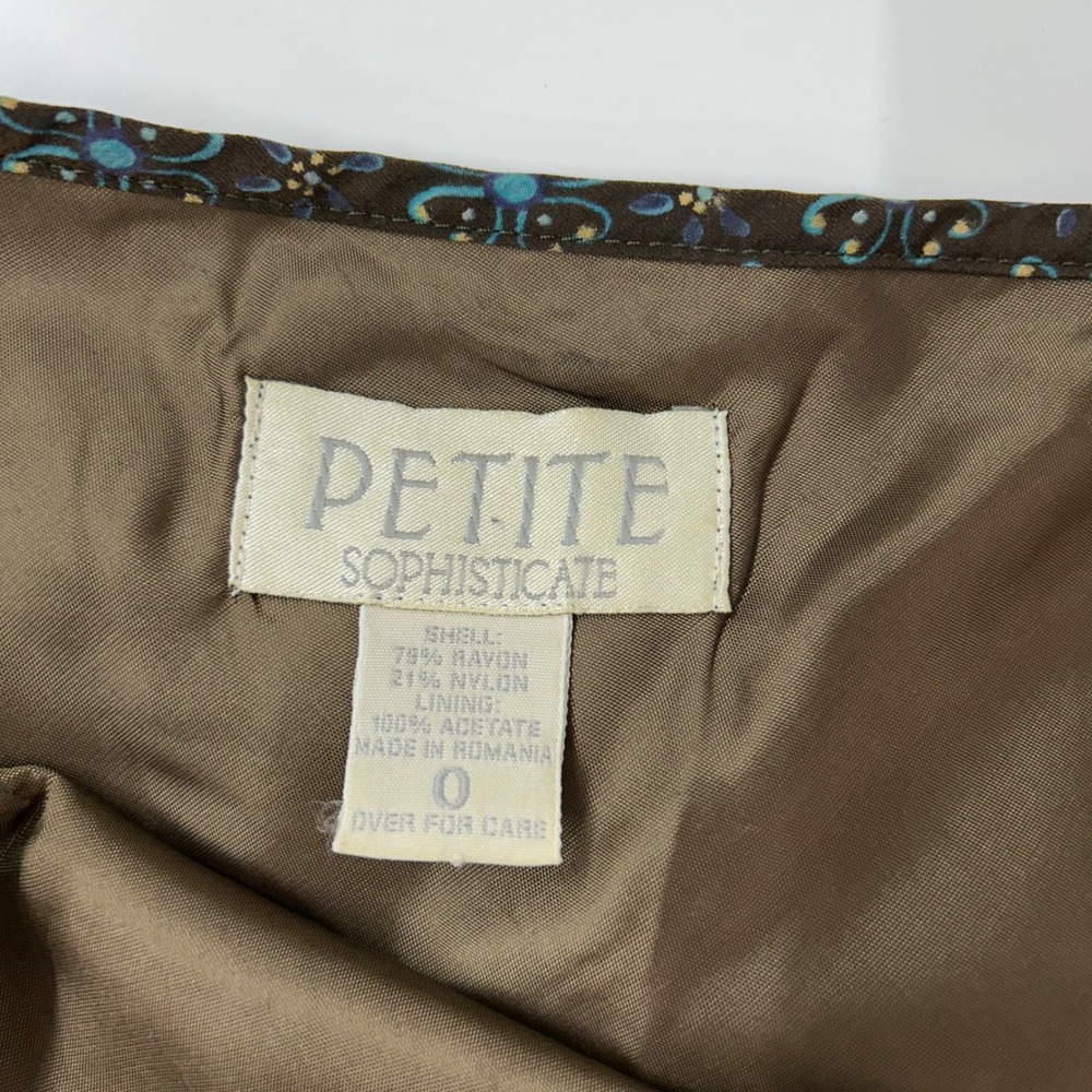 Vintage Y2K Petite Sophisticate Brown Floral Maxi Dress Women's 0 Square Neck - Picture 3 of 9